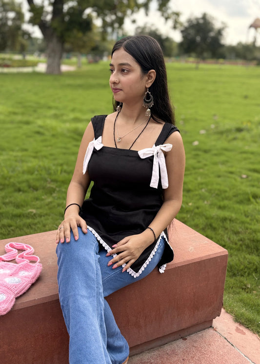 Bow cute neck short kurti