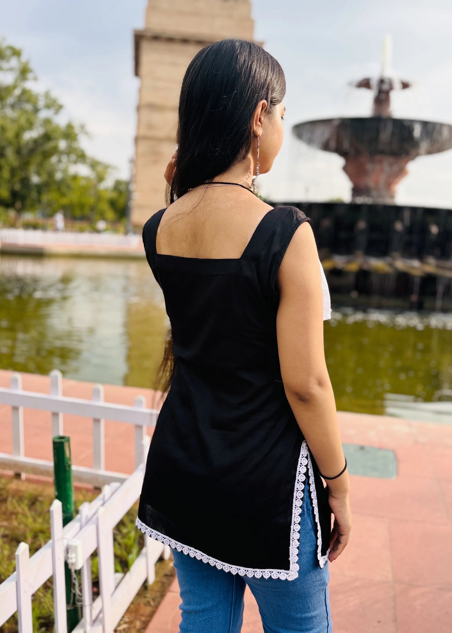 Bow cute neck short kurti