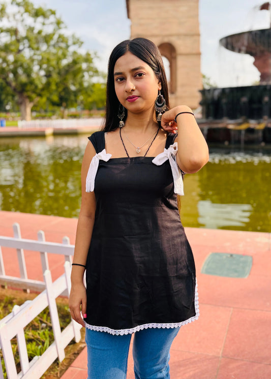Bow cute neck short kurti