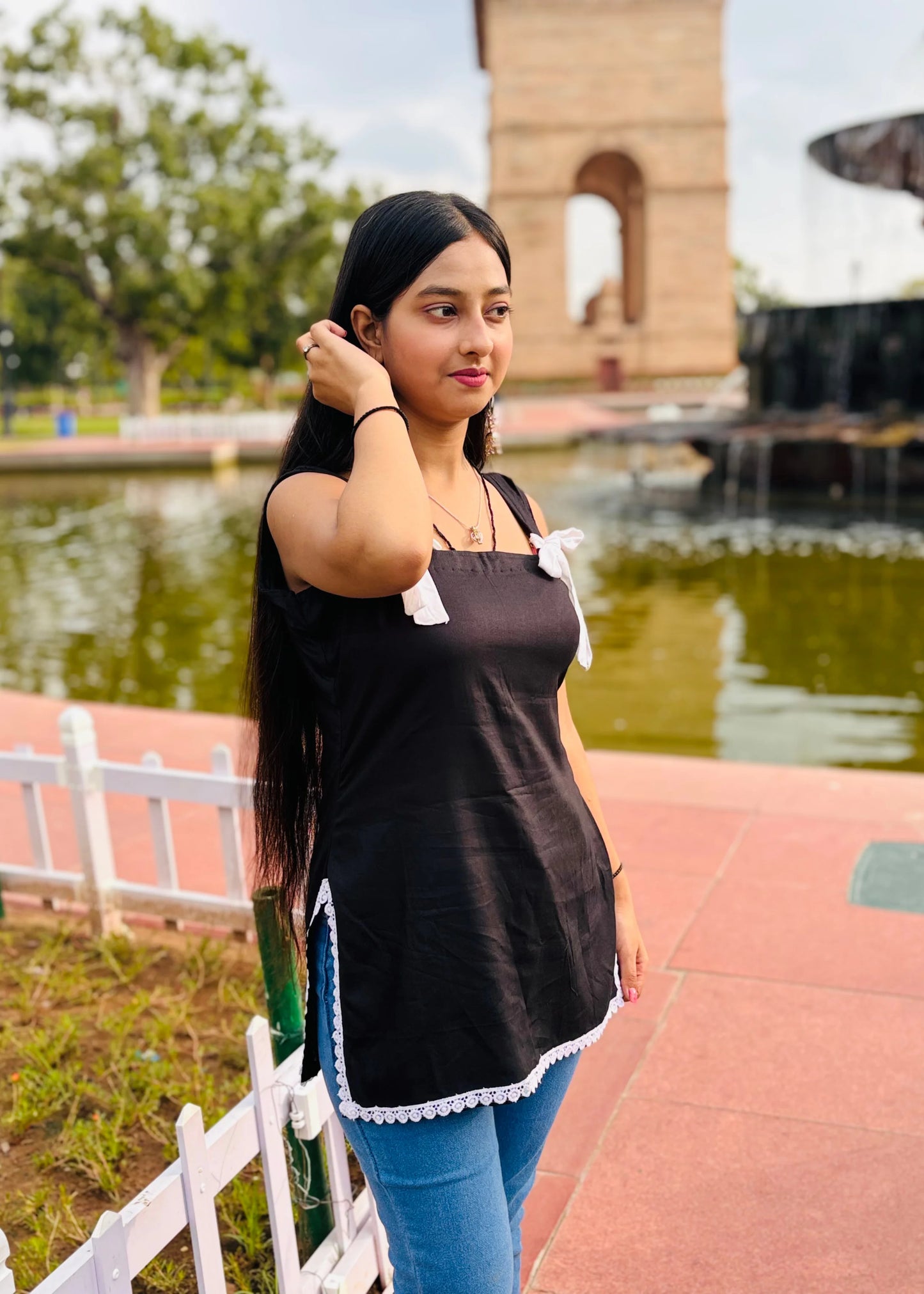 Bow cute neck short kurti