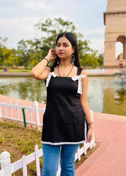 Bow cute neck short kurti